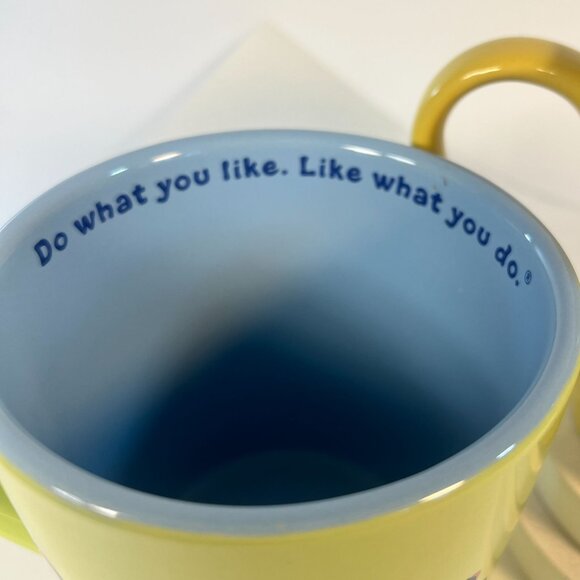 Life Is Good Ceramic Coffee Mug Set Of 2 Flower Design 12 Oz Yellow Green - Picture 4 of 5